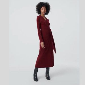 Diane von Furstenberg Wool Cashmere Astrid Maroon Burgundy Red Wrap Midi Dress S